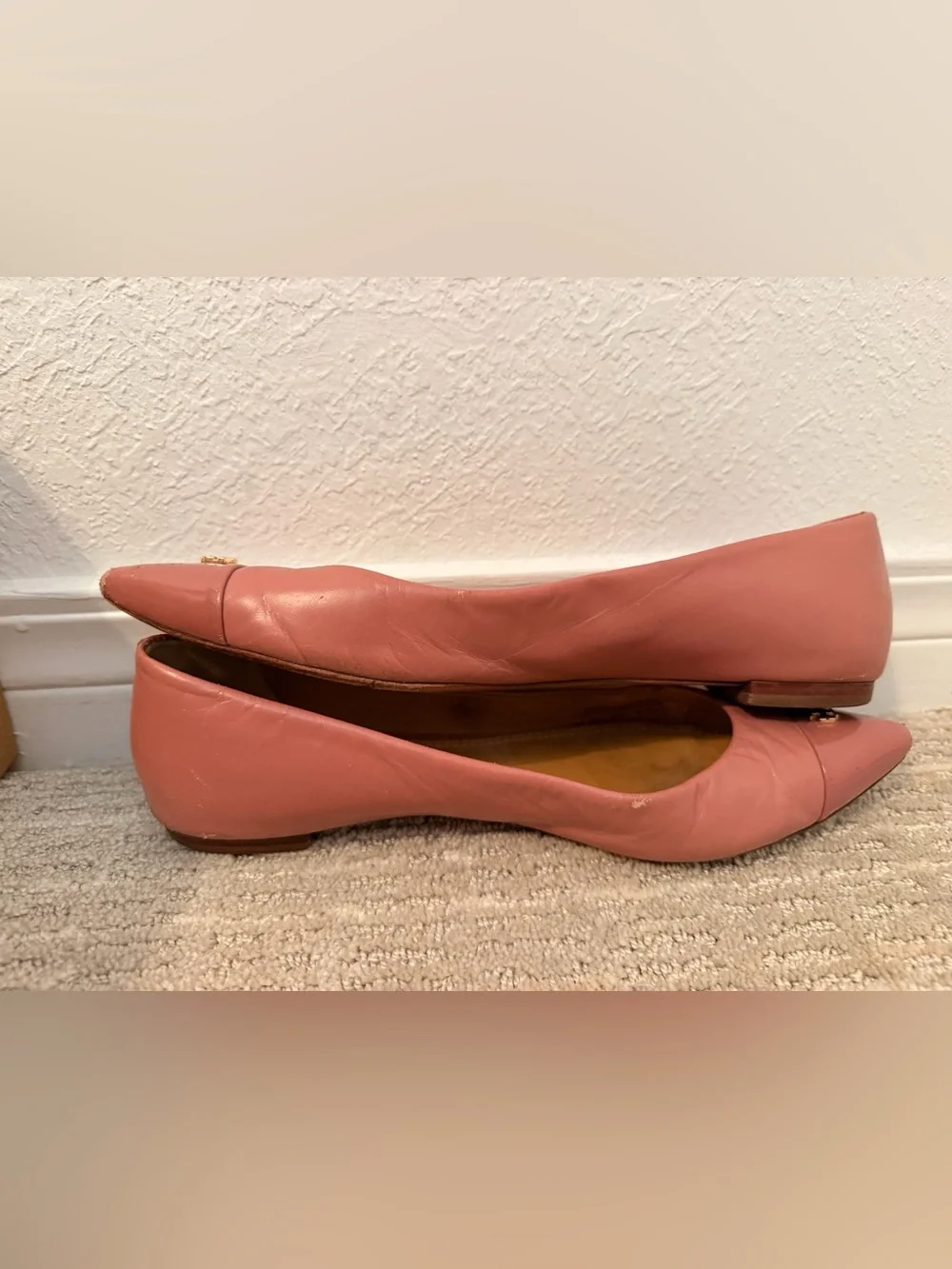 Tory Burch Rose Pink Pointed-Toe Fairford Logo Flats